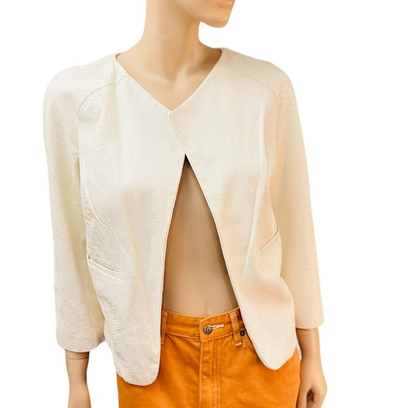 Robert Rodriguez 100% White Phyton Leather Jacket Size 8 Preowned Side Pockets - Picture 5 of 12